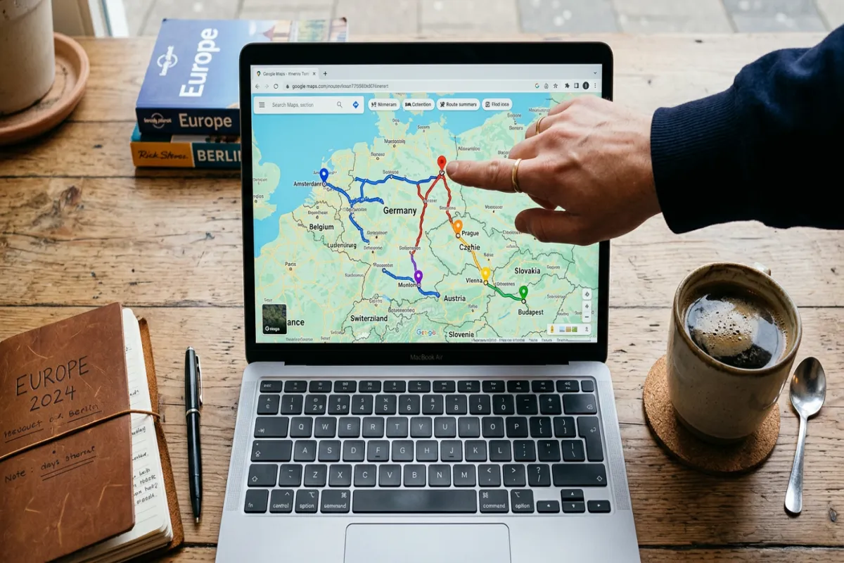 Creating itinerary on Google Maps with destination pins