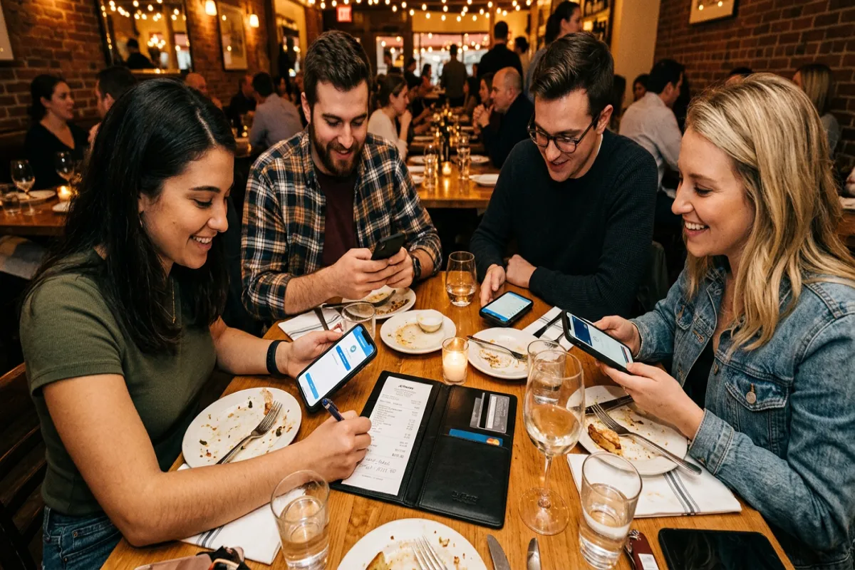 Friends splitting costs on group trip