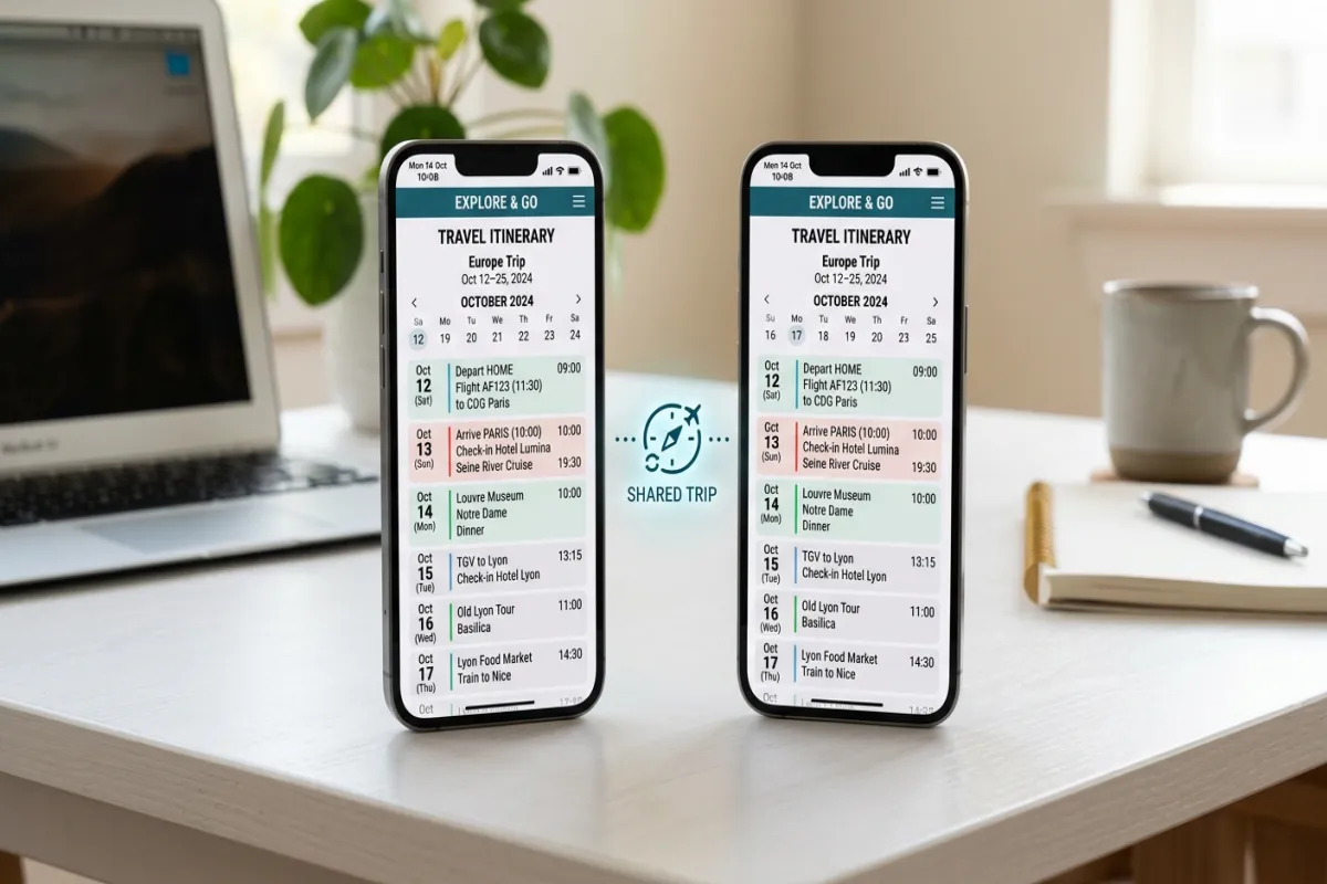 Sharing travel itinerary between two phones